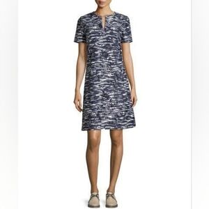 TORY BURCH Navy Dina Space-Dyed Cutout Dress Women's Size 4 Leaf Pattern
